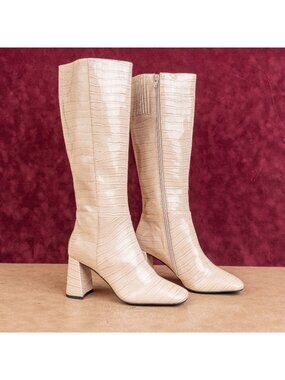 Jeffrey Campbell Vegan Patent Leather Square Toe Fashion Knee Boots Sz 7.5